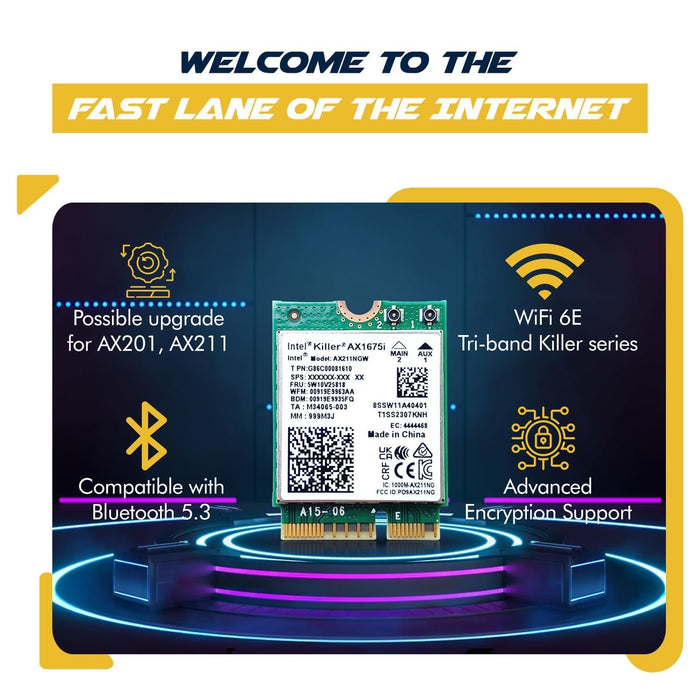 HighZer0 Electronics AX1675i Killer Series Upgraded WiFi 6E Adapter | Gaming WiFi Adapter | CNVio2 M.2 Wifi Card | 2.4 Gbps WiFi for PC | Bluetooth 5.3 Support | Requires Intel 11th+ Gen CPU