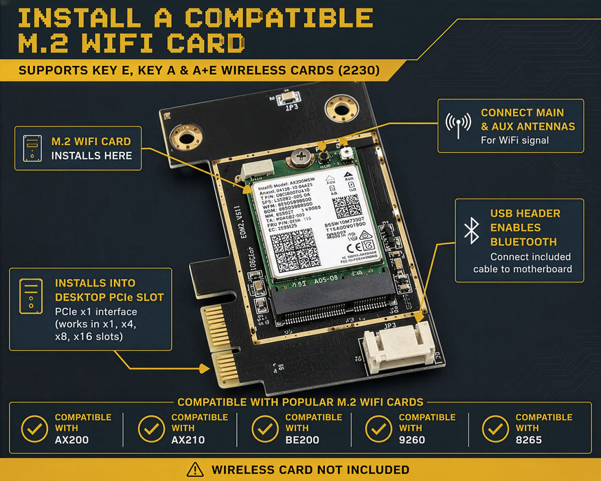 M.2 NGFF WiFi Card to PCIe Adapter | Key E Key A and A+E for Desktop PCs
