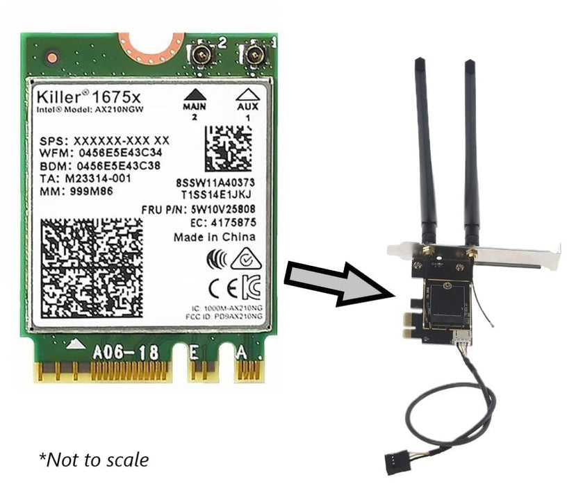 AX1675x Killer Series Desktop Wi-Fi 6E Kit | 2.4 Gbps | Bluetooth 5.3 Support | PCIe x4 | Tri Band 2.4/5/6 GHz No vPro AX210.NGWG.NVX