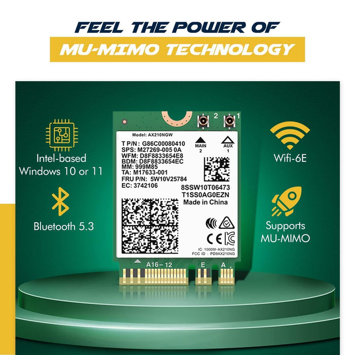 AX210 Desktop Wi-Fi Kit | 2.4 Gbps | Bluetooth 5.3 Support | PCIe x4 | Wi-Fi 6E Tri Band 2.4/5/6 GHz No vPro AX210NGW