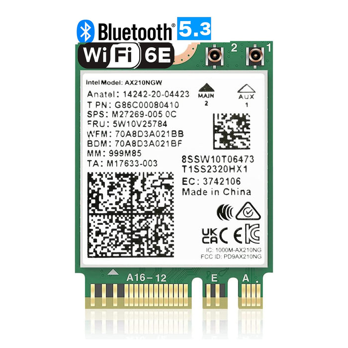 AX210NGW WiFi Card, WiFi 6E M.2 laptop Wireless Card, 5400Mbps Tri-Band Wireless Module for laptop,11AX WiFi Adapter with Bluetooth 5.3,MU-MIMO, Ultra-Low Latency, NGFF, Supports Windows 11/10 (64bit)