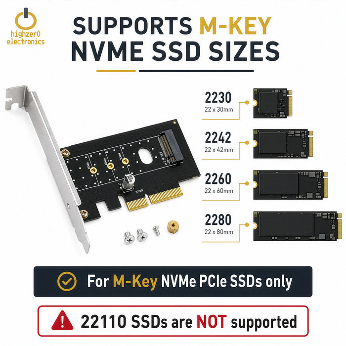 M.2 NVMe SSD to PCIe 3.0 x4 x8 x16 | M-Key 2230-2280 Desktop Card Adapter