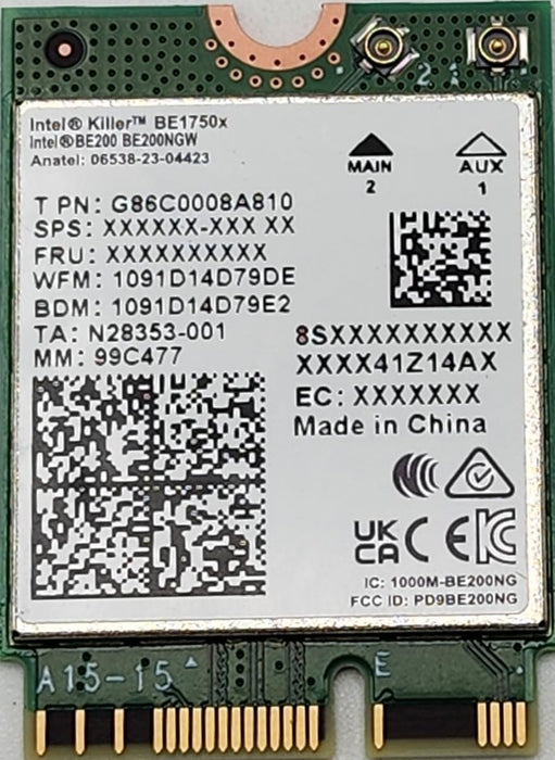 Intel Killer BE200 1750x & BT 5.4 Wi-Fi 7 Card with M.2. pcie Key E Interface for Intel Processors Single Pack. Ultra Low Latency Ideal for Gaming.