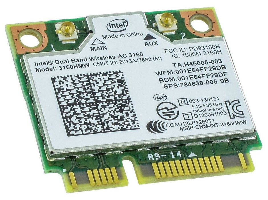Intel 3160.HMWG.R Dual Band Wireless AC + Bluetooth Mini PCIe card Supports 2.4 and 5.8Ghz B/G/N/AC Bands with Mounting Screws