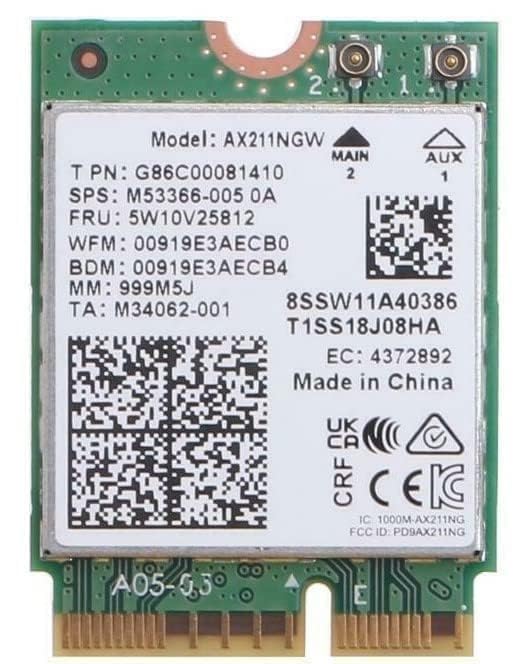 WiFi 6E Adapter for Intel AX211 | Tri-Band, Up to 2.4 Gbps | CNVio2 M.2  | Bluetooth 5.3 Support | Requires Intel 11th Gen and Above CPUs, Windows 10/11, Linux | AX211NGW