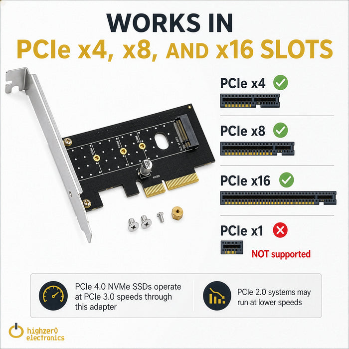 M.2 NVMe SSD to PCIe 3.0 x4 x8 x16 | M-Key 2230-2280 Desktop Card Adapter