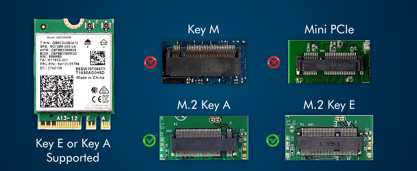 HighZer0 Electronics AX210 WiFi 6E-Karte | Tri-Band 2,4/5/6 GHz WLAN | Bis zu 2,4 Gbit/s | M.2-WLAN-Karte für PC | Kein vPro | Unterstützt Bluetooth 5.3 &amp; Intel, AMD, Windows 10/11, Linux | AX210NGW