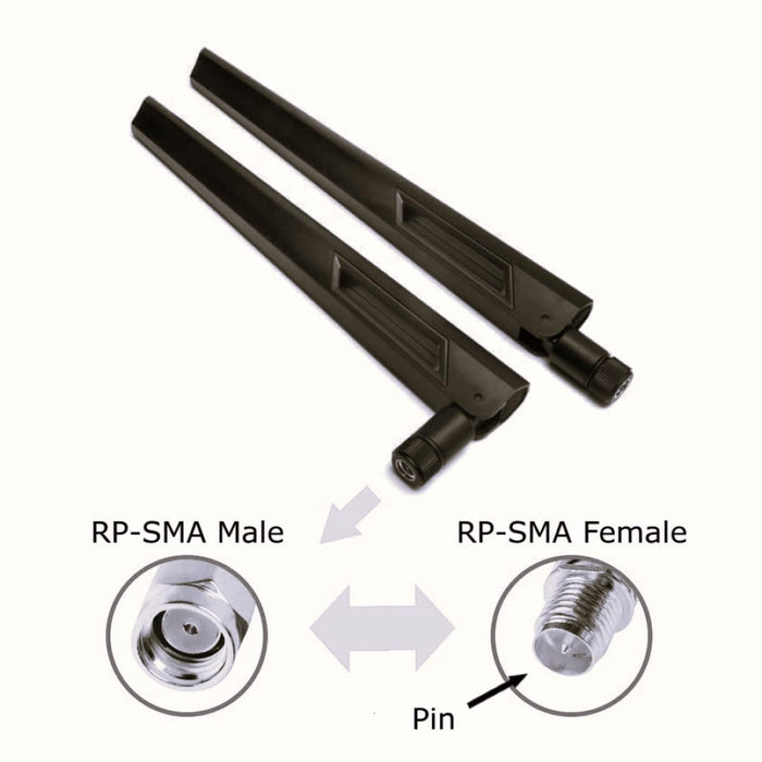 Black and Black 10dBi Dual Band Signal Booster Wi-Fi Antennas (2.4GHz/5GHz-5.8GHz) with RP-SMA Male Connector for Wireless Camera, Router, Hotspot - 2 Pack