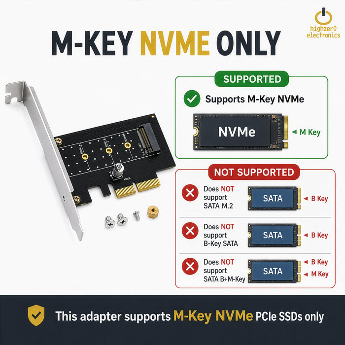 M.2 NVMe SSD to PCIe 3.0 x4 x8 x16 | M-Key 2230-2280 Desktop Card Adapter