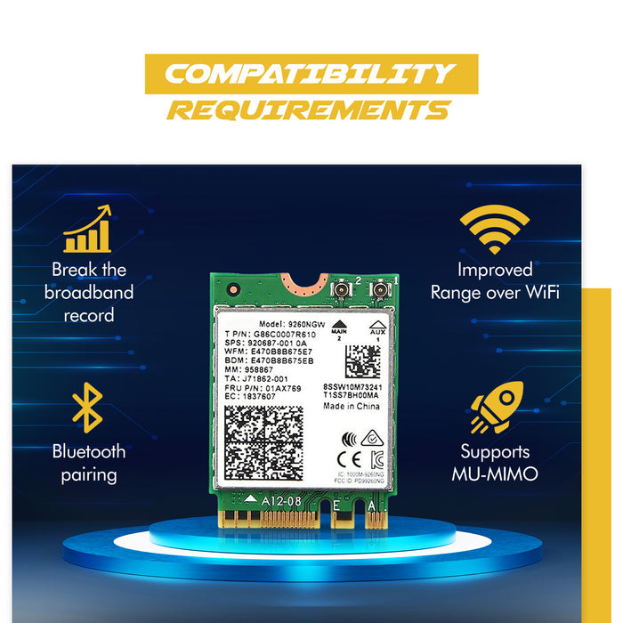 Legacy M.2 WiFi-Karte für Intel AC 9260 mit Bluetooth 5.1 | Bis zu 1,73 Gbit/s, MU-MIMO, WiFi 5 | Funktioniert mit Intel, AMD, Linux und Windows 10/11 | Kein vPro | Modell 9260NGW WiFi-Adapter
