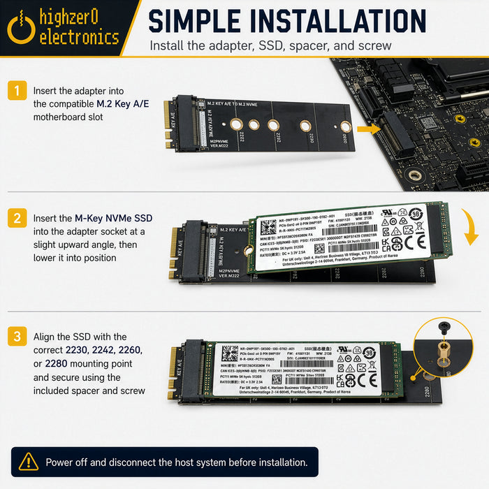 M.2 Key A+E to M-Key NVMe SSD Adapter | PCIe x1 | 2230 2242 2260 2280 SSD