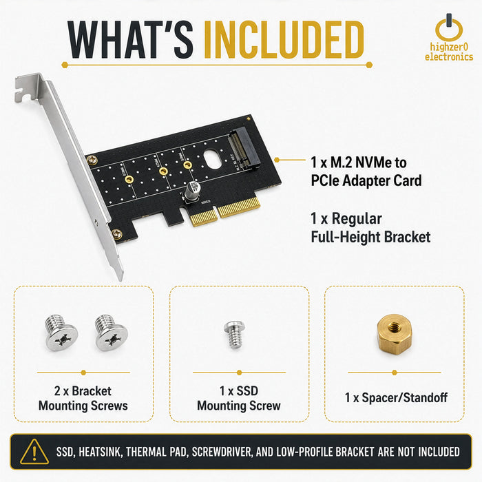 M.2 NVMe SSD to PCIe 3.0 x4 x8 x16 | M-Key 2230-2280 Desktop Card Adapter