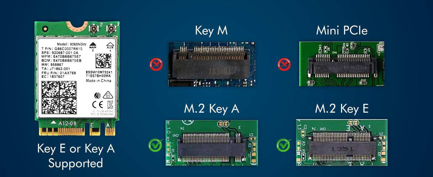 Legacy M.2 WiFi-Karte für Intel AC 9260 mit Bluetooth 5.1 | Bis zu 1,73 Gbit/s, MU-MIMO, WiFi 5 | Funktioniert mit Intel, AMD, Linux und Windows 10/11 | Kein vPro | Modell 9260NGW WiFi-Adapter