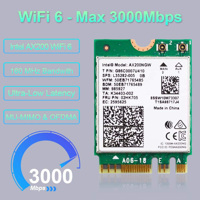 WiFi 6 AX200 802.11AX WiFi Card | Dual Band Max 3000Mbps with Bluetooth 5.1 | WiFi Module 2 x 2 MU-MIMO M.2/NGFF 2230 | Wireless Module for Laptop Desktop Windows 10, 64-bit
