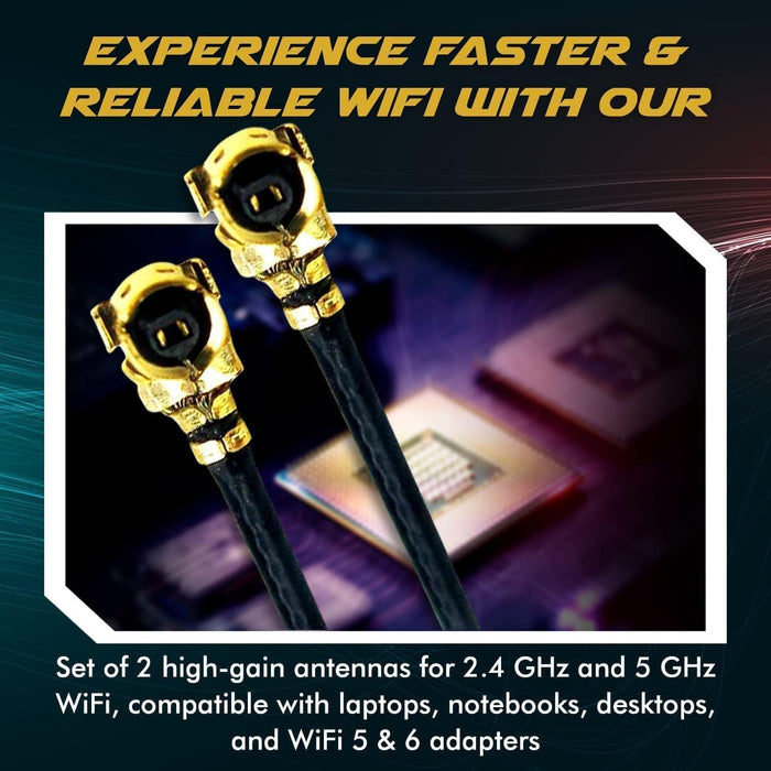 WiFi Antenna for PC, Laptop, Desktop & Motherboard | 2.4GHz/5GHz/6GHz | 1st Generation U.FL (Compatible with MHF1 and IPEX1) Connectors on Mini PCIe Wi-Fi Cards | 2-Pack 15cm (6in)