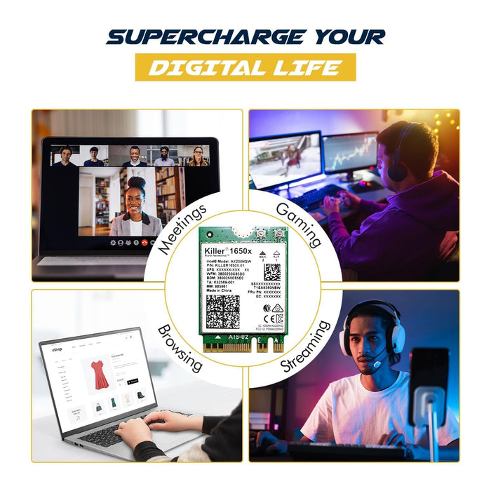HighZer0 Electronics AX1650x Killer Series WiFi 6 Upgrade | Gaming-WiFi-Adapter | M.2-WiFi-Karte für PC | 2,4 Gbit/s WLAN für PC | Unterstützt Bluetooth 5.2 &amp; Intel, AMD, Windows 10+, Linux