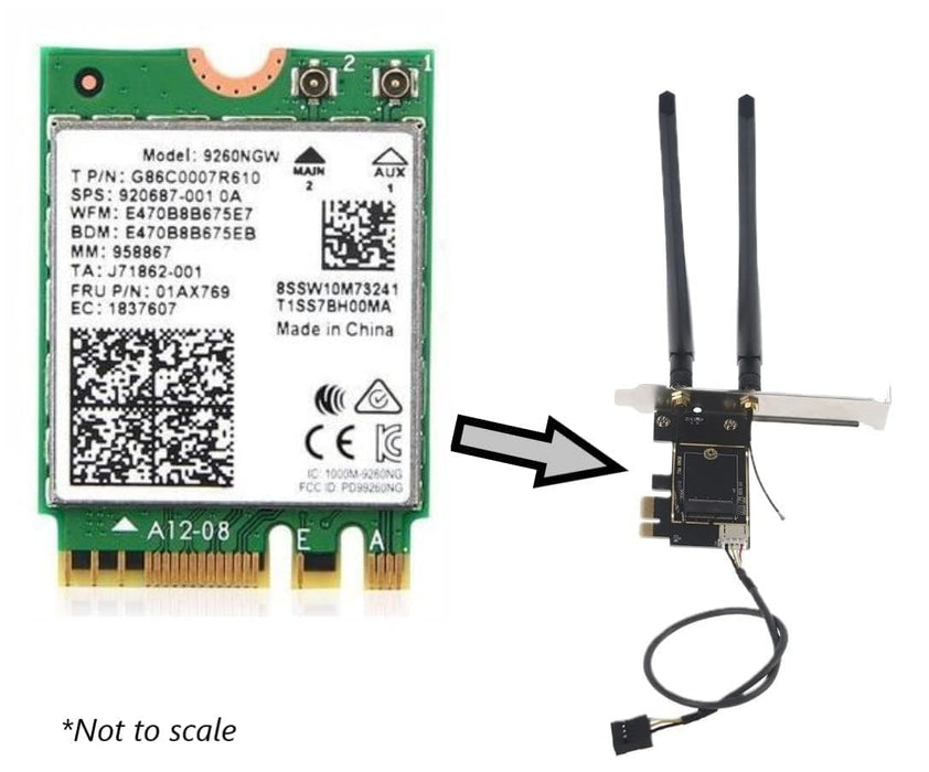 Kit Wi-Fi de escritorio AC9260 | PCIe x4 | 1,73 Gbps | Soporte Bluetooth 5.1 | Wi-Fi 5 Inalámbrico-AC No vPro 9260NGW