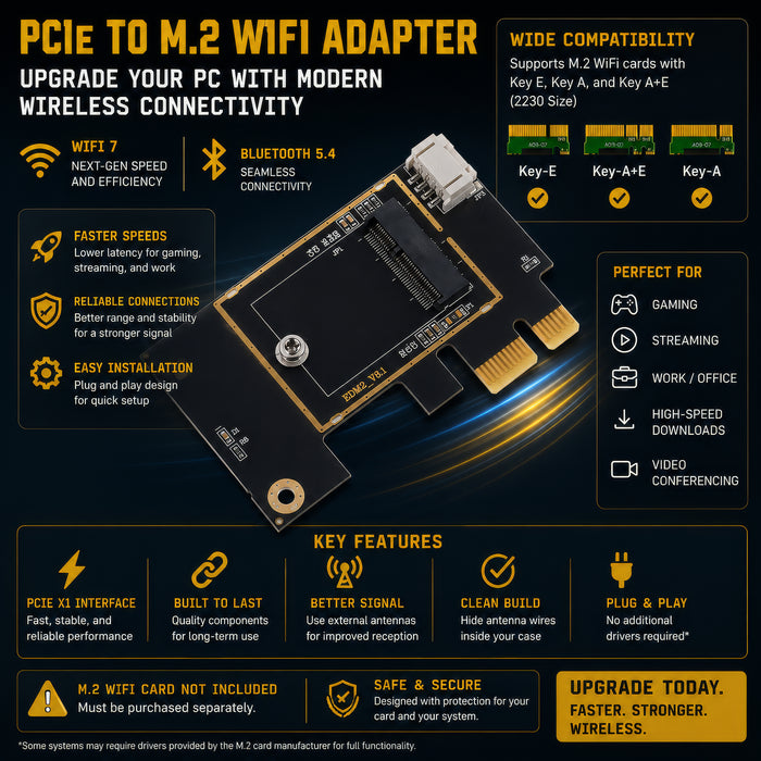 M.2 NGFF WiFi Card to PCIe Adapter | Key E Key A and A+E for Desktop PCs