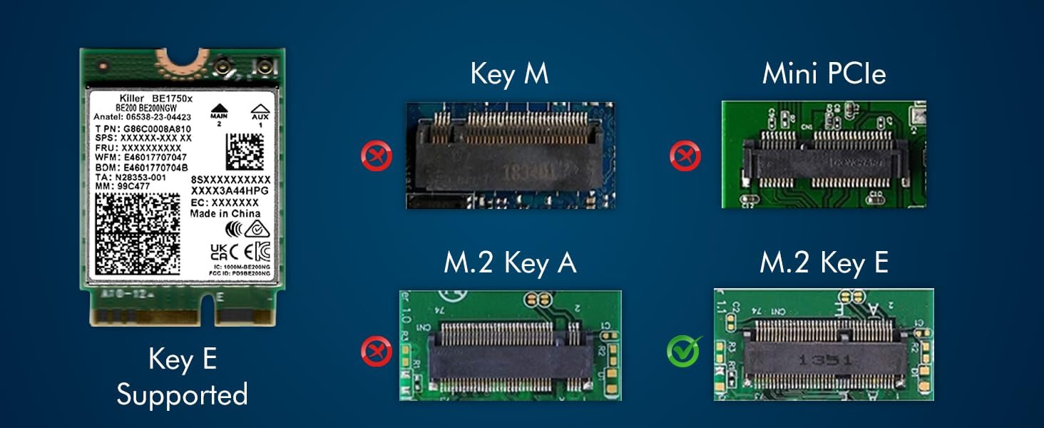 WiFi 7 Killer Series für Intel BE1750x Verbesserte BE200 Wi-Fi 7-Karte | Gaming-WiFi-Adapter | M.2 PCIe-WiFi-Karte | 5,8 Gbit/s 320 MHz 4K QAM | Unterstützt Bluetooth 5.4 und Intel-PC mit Windows 10/11