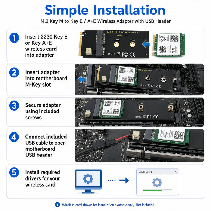 M.2 M-Key auf A + E Key NGFF Slot WLAN-Netzwerkkarte M.2 NGFF PCI Express auf E Key Karte M-Key auf AE Key M.2 WLAN-Adapter