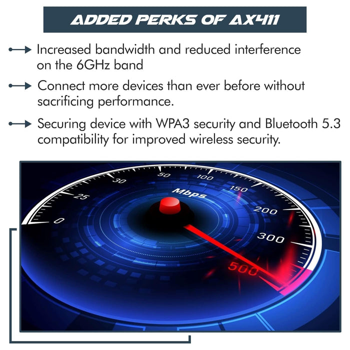 HighZer0 Electronics AX411 WiFi 6E-Karte | Tri-Band-WLAN | Bis zu 3,0 Gbit/s | CNVio2 M.2-WLAN-Karte für PC | Unterstützt Bluetooth 5.3 | Erfordert Intel-CPU der 12. Generation oder höher Windows 10/11, Linux | AX411NGW