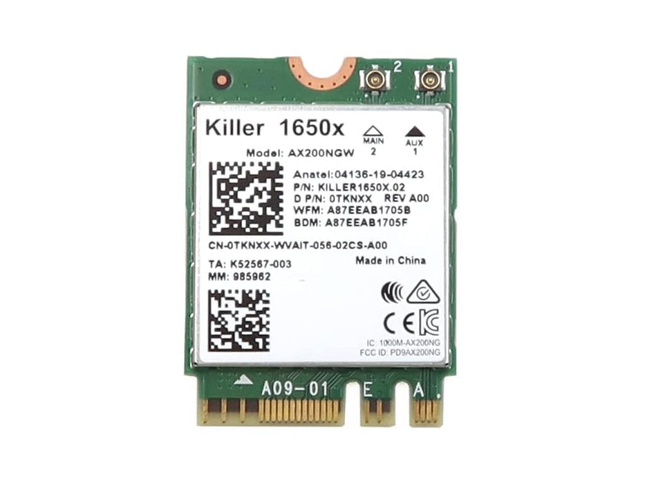Killer Wi-Fi 6 AX1650 1650X Upgraded AX200NGW Wi-Fi 6 AX200 (Gig+) PCI-Express M.2 2230 802.11ax WLAN 2.4Gbps Bluetooth 5.2 WiFi Card TKNXX 0TKNXX CN-0TKNXX Spare Part