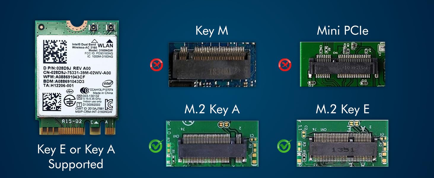 Legacy M.2 Wi-Fi-Adapter für Intel 3160 Wireless-AC | 433 Mbit/s WLAN mit Bluetooth 4.0 | 2,4 GHz und 5 GHz Netzwerkkarte | Funktioniert mit Intel, AMD, Linux und Windows | 3160NGW Wireless-Adapter