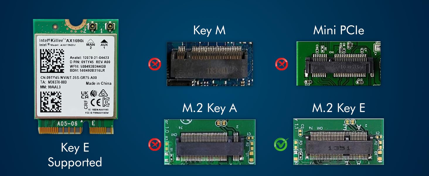 Diseñado para la actualización del adaptador para juegos Intel AX1690i Killer Series WiFi 6E | Tarjeta WiFi CNVio2 M.2 | WiFi de alta velocidad de 3,0 Gbps para PC | Bluetooth 5.3 habilitado | Compatible con CPU Intel de 12.ª generación y posteriores
