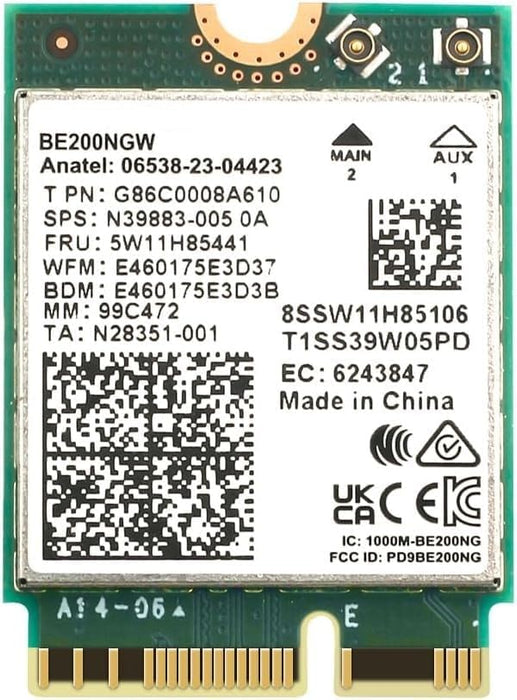WiFi 7 Adapter für Intel BE200 | M.2 PCIe Format | Tri-Band 2,4/5/6 GHz | Bis zu 5,8 Gbit/s | WiFi-Karte für PCs | Bluetooth 5.4 kompatibel | Für Intel PC mit Windows 10/11 | BE200NGW