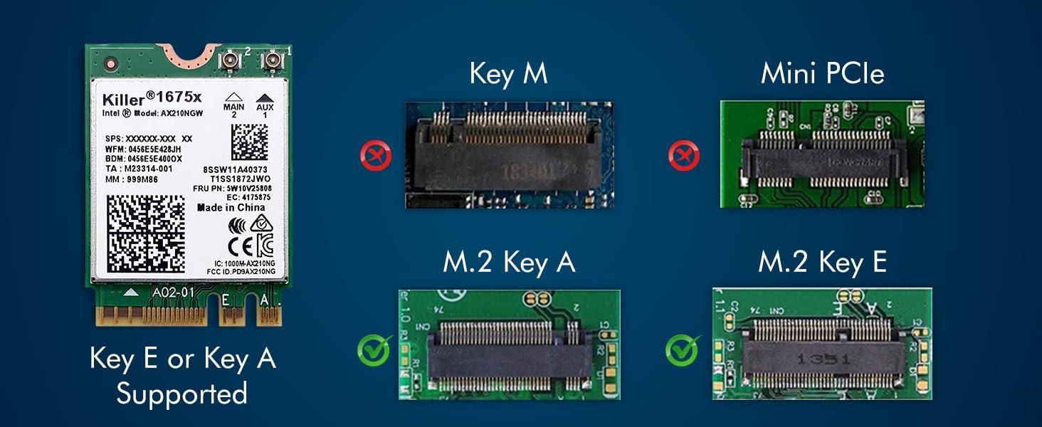 Killer Series für Intel AX1675x Gaming WiFi 6E Adapter-Upgrade | M.2 WiFi-Karte für PC | 2,4 Gbit/s WiFi | Bluetooth 5.3-kompatibel | Für die meisten Intel- und AMD-Systeme