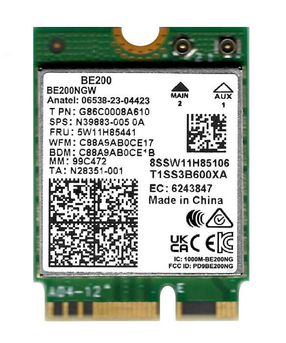 BE200 Desktop Wi-Fi 7 Kit | Wi-Fi 7 Tri Band 2.4/5/6 GHz | 5.8 Gbps | Bluetooth 5.4 Support | M.2 PCIe | No vPro 802.11BE Wireless Card BE200NGW