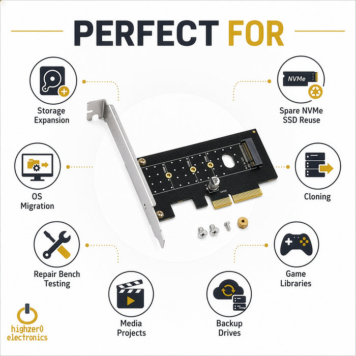 M.2 NVMe SSD to PCIe 3.0 x4 x8 x16 | M-Key 2230-2280 Desktop Card Adapter