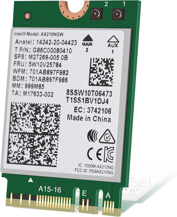 Intel WiFi 6E AX210 (Gig+) Drahtloser Netzwerkadapter, kein vPro, Bluetooth 5.2 AX210.NGWG Wi-Fi 6E