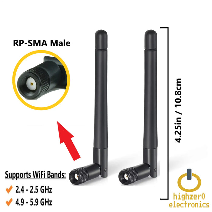 Black 3dBi Dual Band Signal Booster Mini Wi-Fi Antennas (2.4GHz/5GHz-5.8GHz) with RP-SMA Male Connector for Wireless Camera Router Hotspot