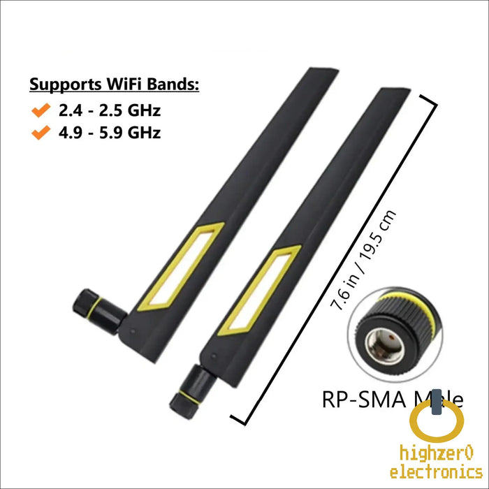 Black and Gold 10dBi Dual Band Signal Booster Wi - Fi Antennas (2.4GHz/5GHz - 5.8GHz) with RP - SMA Male Connector for Wireless Camera