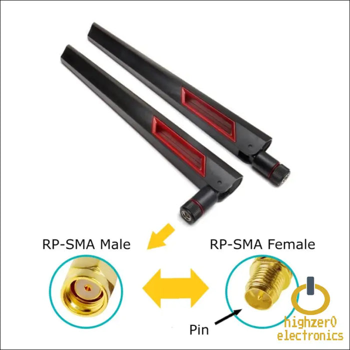 Black and Red 10dbi Dual Band Signal Booster Wi-fi Antennas (2.4ghz/5ghz-5.8ghz) with Rp-sma Male Connector for Wireless Camera Router