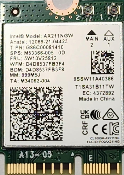 AX211 WIFI 6E CNVio2-Adapter mit Tri-Band 2,4 | 5 | und 6 GHz AX211NGW 2,4 Gbit/s 802.11ax Wireless CRF-Karte Bluetooth 5.3-kompatibel Kein vPro