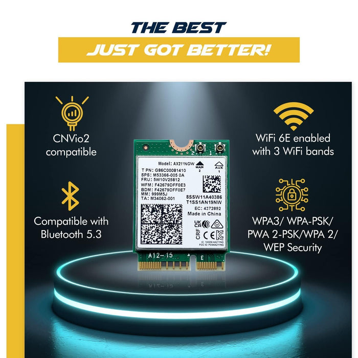 HighZer0 Electronics AX211 WiFi 6E Card | Tri-Band Wi-Fi | Up to 2.4 Gbps | CNVio2 M.2 Wifi Card for PC | Supports Bluetooth 5.3 | Requires Intel 11th+ Gen CPU Windows 10/11, Linux | AX211NGW