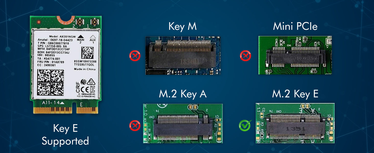 WiFi 6 Adapter for Intel AX201 | Dual Band Up to 2.4 Gbps | CNVio2 M.2 | Bluetooth 5.2 Support | Requires Intel 10th Gen and Above CPUs, Windows 10 & 11, Linux | AX201NGW