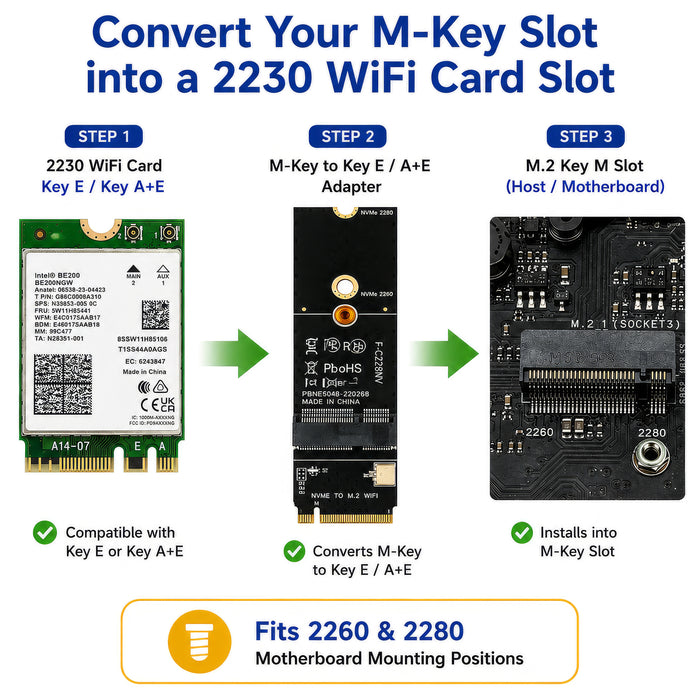 M.2 Key M to Key E A+E WiFi Adapter | M2 2230 Wireless Card Converter Kit