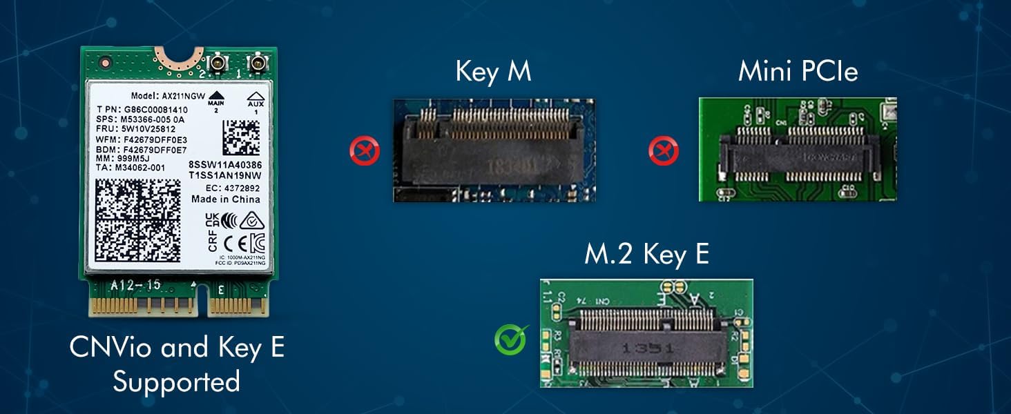 HighZer0 Electronics AX211 WiFi 6E Card | Tri-Band Wi-Fi | Up to 2.4 Gbps | CNVio2 M.2 Wifi Card for PC | Supports Bluetooth 5.3 | Requires Intel 11th+ Gen CPU Windows 10/11, Linux | AX211NGW