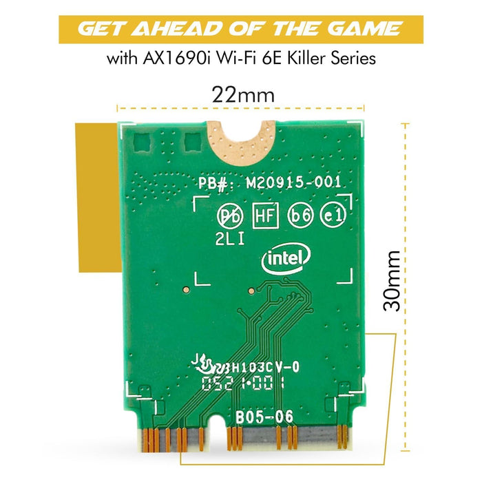 Diseñado para la actualización del adaptador para juegos Intel AX1690i Killer Series WiFi 6E | Tarjeta WiFi CNVio2 M.2 | WiFi de alta velocidad de 3,0 Gbps para PC | Bluetooth 5.3 habilitado | Compatible con CPU Intel de 12.ª generación y posteriores