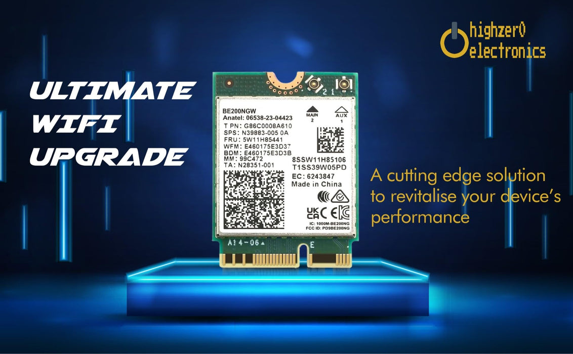 HighZer0 Electronics BE200 WiFi 7-Karte | M.2 PCIe WiFi-Karte | Tri-Band 2,4/5/6 GHz | Bis zu 5,8 Gbit/s | Gaming-WiFi-Karte für PC | Unterstützt Bluetooth 5.4 und Intel-PCs mit Windows 10/11 | BE200NGW