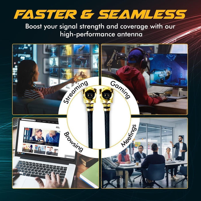 WiFi Antenna for PC, Laptop, Desktop & Motherboard | 2.4GHz/5GHz/6GHz | 4th Generation U.FL (Compatible with MHF4 and IPEX4) Connectors on M2 Wi-Fi Cards | 2-Pack 10cm (4in)