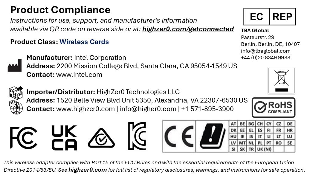 HighZer0 Electronics Wireless-AC 8265 Legacy Wi-Fi Adapter | 867Mbps WiFi with Bluetooth 4.2 | 2.4GHz & 5GHz Network Card | Supports Intel AMD Linux & Windows | 8265NGW Wireless Adapter