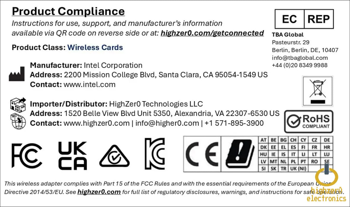Highzer0 Electronics Wireless-n 2230 Half Mini Pcie Network Card | 300 Mbps with Bluetooth Support | Hmc Wlan Replacement Part 2230bnh