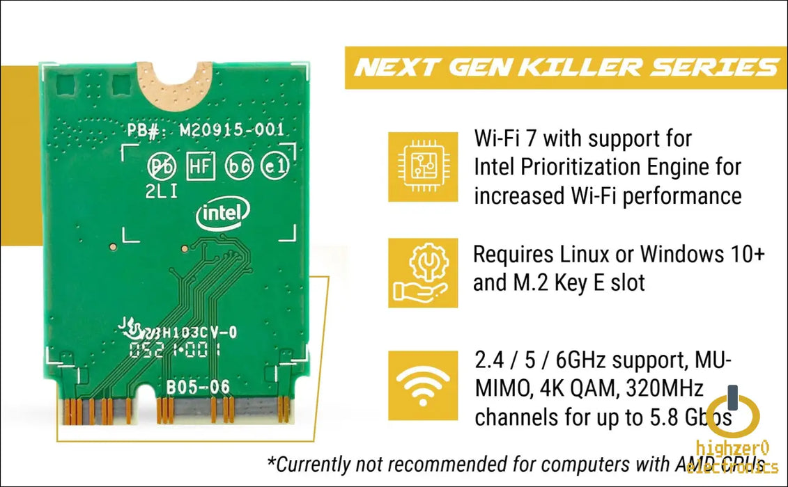 Wifi 7 Killer Series for Intel Be1750x Upraded Be200 Wi-fi Card | Gaming Adapter | M.2 Pcie | 5.8 Gbps 320mhz 4k Qam | Supports Bluetooth