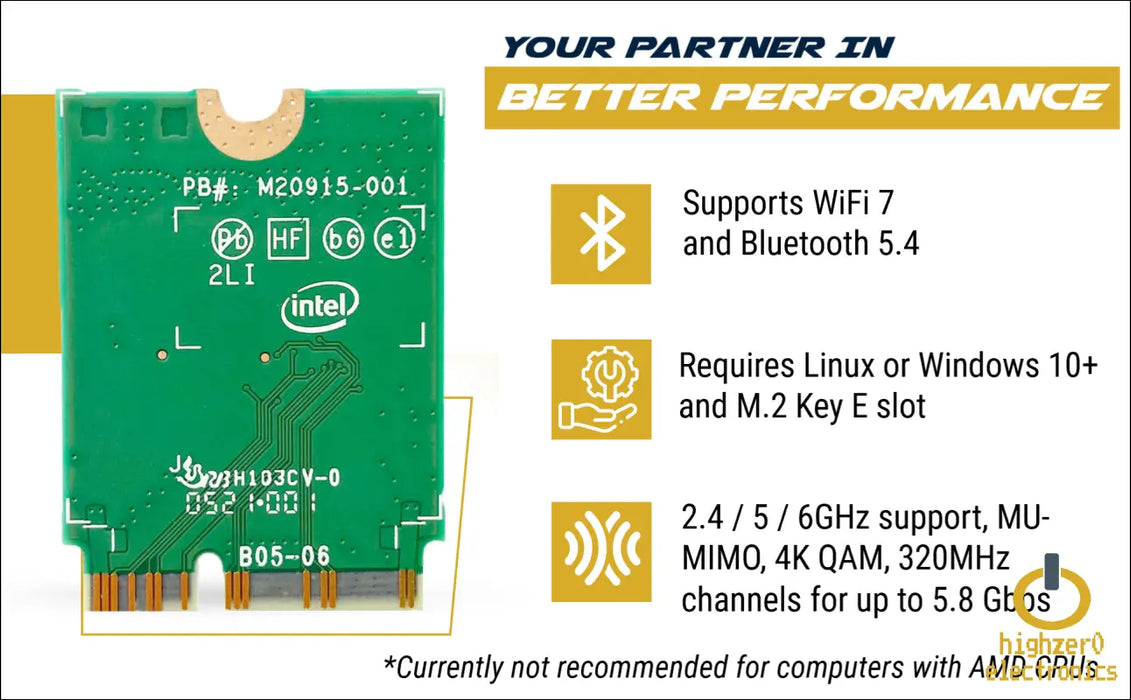 Wifi 7 Adapter for Intel Be200 | M.2 Pcie Format | Tri-band 2.4/5/6 Ghz | Up to 5.8 Gbps | Card Pcs | Bluetooth 5.4 Compatible | for Pc