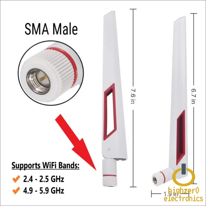 White and Red 10dBi Dual Band Signal Booster Wi - Fi Antennas (2.4GHz/5GHz - 5.8GHz) with SMA Male Connector for Wireless Camera Router